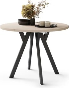 АЛMО Бежово/черни крака - КРЪГЛА РАЗТЕГАТЕЛНА МАСА С Y-ОБРАЗНИ КРАКА В ЛОФТ/ИНДУСТРИАЛЕН СТИЛ ЗА ХОЛ ИЛИ ТРАПЕЗАРИЯ