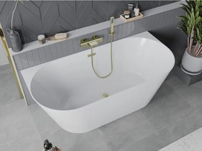 Mexen Oval Slim свободно стояща вана срещу стена 170 x 80 см, бяла, преливник златист четков - 52661708000-55
