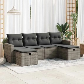 3325426 vidaXL Градински диван с възглавници, 6 части, полиратан, сив