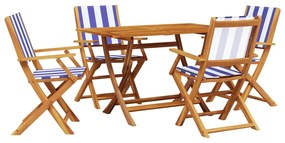 3281705 vidaXL Градински трапезен комплект, 5 части, син и бял, плат и масив