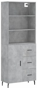 3189465 vidaXL Висок шкаф, бетонно сив, 69,5x34x180 см, инженерно дърво