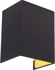 Модерна стенна лампа черна и златна с текстилен абажур - Vete