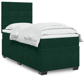 3290831 vidaXL Боксспринг легло с матрак, тъмнозелено, 100x200 см, кадифе