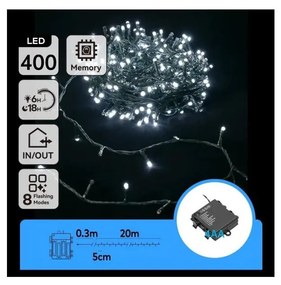 Aigostar - LED външен коледен гирлянд 400xLED/8 функции 4xAA 20,3 m студено бяло