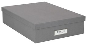 Сива кутия за съхранение с етикет за име за документи, размер A4 Oskar - Bigso Box of Sweden