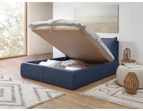 Тъмносиньо двойно тапицирано легло с място за съхранение с включена подматрачна рамка 180x200 cm Garance – Bobochic Paris