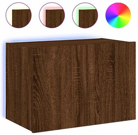 837314 vidaXL Стенен ТВ шкаф с LED осветление, кафяв дъб, 60x35x41 см