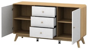 Бял/естествен нисък скрин от декор от дъб 140x75 cm Caitlin – Støraa