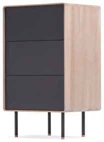 Черен/естествен висок скрин от масивен дъб 60x100 cm Fina – Gazzda