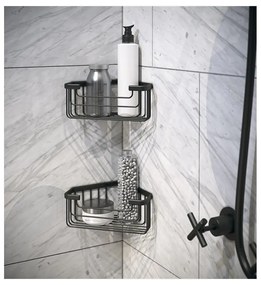 Черен ъглов стенен рафт за баня от неръждаема стомана Gedy Smart – Sapho