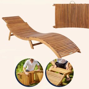 Сгъваем дървен шезлонг от акациева дървесина