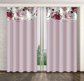 Обикновена светлолилава завеса с принт на розови и бордови божури Ширина: 160 см | Дължина: 270 см