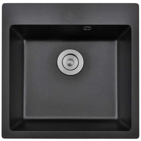 Кухненска мивка ICGS 5050 BLACK, гранит, едно корито, със сифон, 55x20х50см