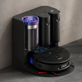 Прахосмукачка робот Dyson Spot+Scrub Ai 586183-01, 18000 Pa, 3 л, Сухо/мокро, Разпознаване на петна, Автоматична станция, Черен/Син