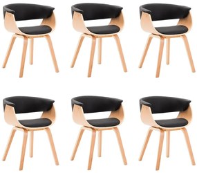 278735 vidaXL Трапезни столове, 6 бр, черни, извито дърво и изкуствена кожа