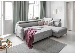 Светлосив ъглов разтегателен диван десен ъгъл Sweet Harmony - Miuform