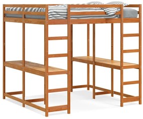 3284232 vidaXL Таванско легло с бюро и стълба восъчнокафяво 180x200 см