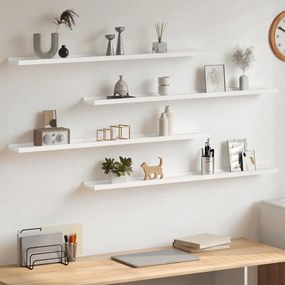 326663 vidaXL Стенни рафтове, 4 бр, бели, 100x9x3 см