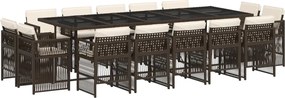 3211053 vidaXL Градински комплект с възглавници 15 части кафяв полиратан