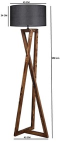 Черна и кафява подова лампа с текстилен абажур (височина 166 cm) Maçka – Opviq lights