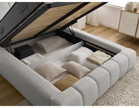 Светлосиво двойно легло 180x200 cm тапицирано с място за съхранение с включена подматрачна рамка Denali – Bobochic Paris