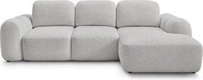 Светлосив сгъваем/с място за съхранение ъглов диван от прежда с примки от букле (десен ъгъл) Montaigne – Bobochic Paris