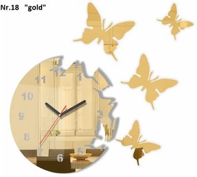 Самозалепващ се стенен часовник с мотив на пеперуда Злато