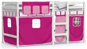 3283831 vidaXL Детско високо легло със завеси розово 90x190 см бор масив