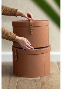 Декоративни кафяви картонени кутии за съхранение в комплект от 2 бр. с капаци ø 37,5x25 cm Rut Restore Paper Laminate – Bigso