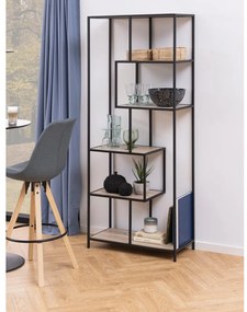 Черна етажерка за книги от дъб сонома 77x185 cm Seaford - Actona