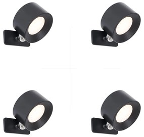 Комплект от 4 модерни стенни и таванни лампи черни, включително LED акумулаторни - Bright