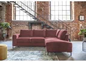 Розов кадифен разтегателен ъглов диван (десен ъгъл) Lofty Lilly – Miuform