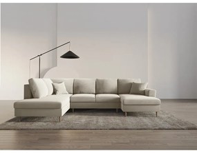 Бежов кадифен разтегателен ъглов диван с място за съхранение (ляв ъгъл/U форма) Kyoto – Cosmopolitan Design