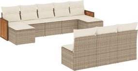 3260469 vidaXL Градински диван с възглавници, 10 части, бежов полиратан