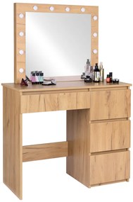 Тоалетка в дървесен декор с LED огледало и 4 чекмеджета
