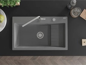 Mexen Omar кухненска мивка от гранит с 1 отделение 800 x 480 mm, сив, сифон хром - 6520801005-71