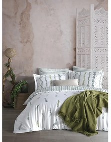 Бяло/зелено двойно удължено спално бельо от памучен сатен 240x220 cm Marseille Floral – Mila Home Luxury