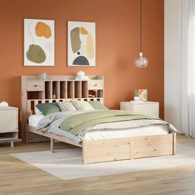 3322419 vidaXL Легло с етажерка за книги, без матрак, 140x200 см, бор масив