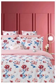 Бяло розово двойно удължено спално бельо от памук Renforcé с включен долен чаршаф 4 части 200x220 cm – Mila Home