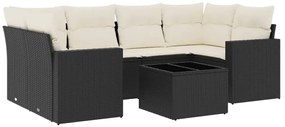3251053 vidaXL Градински комплект диван с възглавници 7 части черен полиратан