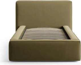 Зелено единично легло 90x200 cm тапицирано с място за съхранение с включена подматрачна рамка Jodie – Micadoni