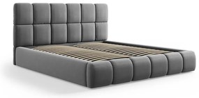 Сиво тапицирано кадифено двойно легло с място за съхранение с включена подматрачна рамка 160x200 cm Bellis – Micadoni