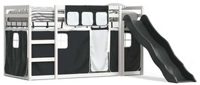3284119 vidaXL Двуетажно легло с пързалка и завеси, бяло и черно, 80x200 см