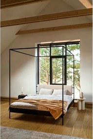 Черно/бежово стоманено двойно легло 200x200 cm тапицирано с балдахин с включена подматрачна рамка Eton – noo.ma