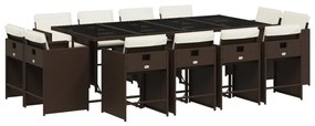 3211221 vidaXL Външен трапезен комплект 13 части с възглавници кафяв полиратан
