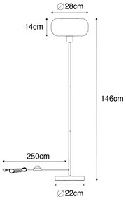 Подова лампа в стил арт деко черна с опушено стъкло - Bizle