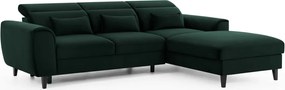 Тъмнозелен кадифен разтегателен ъглов диван с място за съхранение (десен ъгъл) Foble – ELTAP