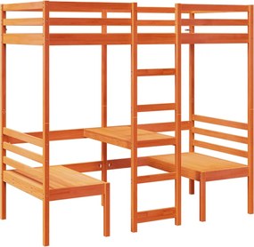 3308561 vidaXL Таванско легло с бюро и столове восъчнокафяв 90x190см бор масив