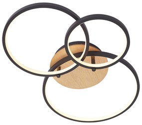 Модерна таванна лампа дърво вкл. LED 3-степенно димиране 3-лампи - Rondas