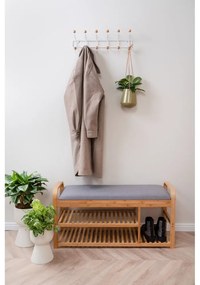 Сив/естествен бамбуков шкаф за обувки с пейка - Leitmotiv